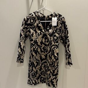 Anine Bing Black and Gold Mini Dress